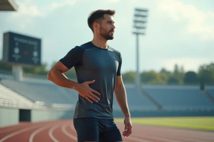 Athl&egrave;te homme en pause sur piste course