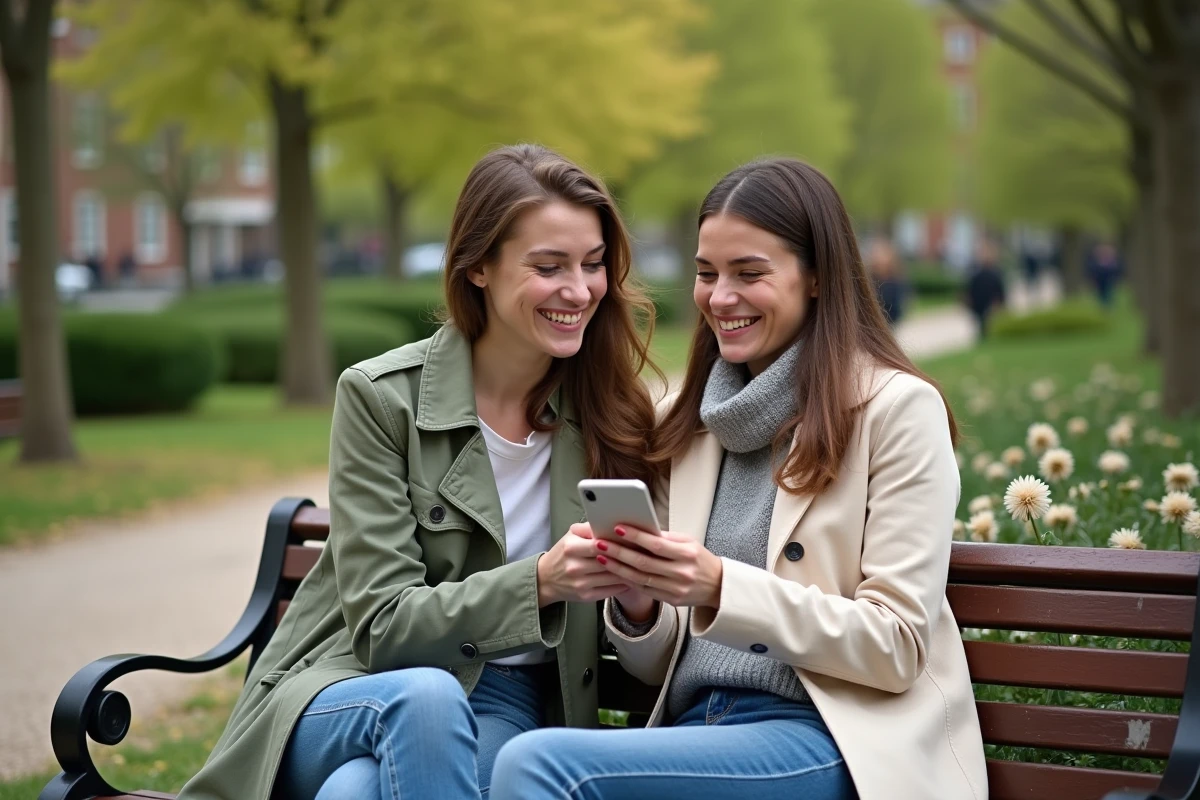 Deux femmes discutant sur un banc dans un parc