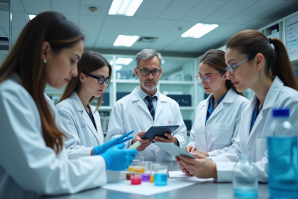 Groupe de professionnels m&eacute;dicaux dans un laboratoire moderne