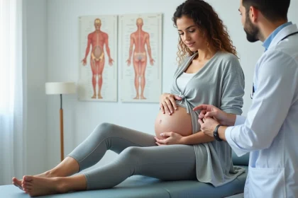 Femme enceinte en consultation m&eacute;dicale dans un cabinet moderne