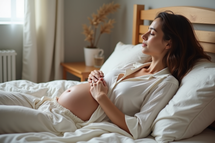 Femme enceinte allongée paisiblement dans sa chambre