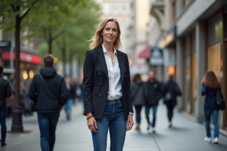Femme grande et confiante dans la rue urbaine