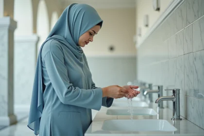 Femme musulmane en ablution dans une mosquee moderne
