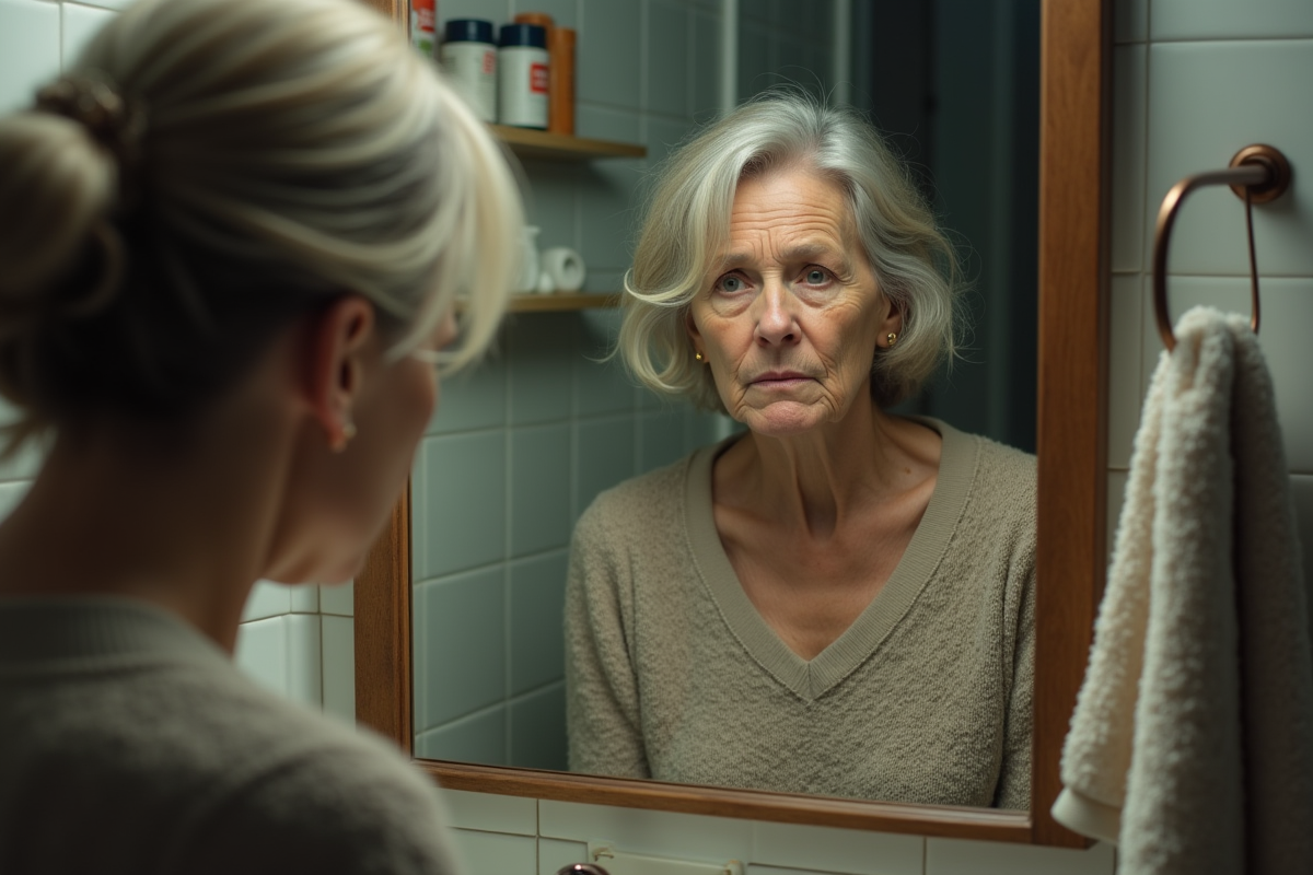 Femme regardant son reflet dans le miroir