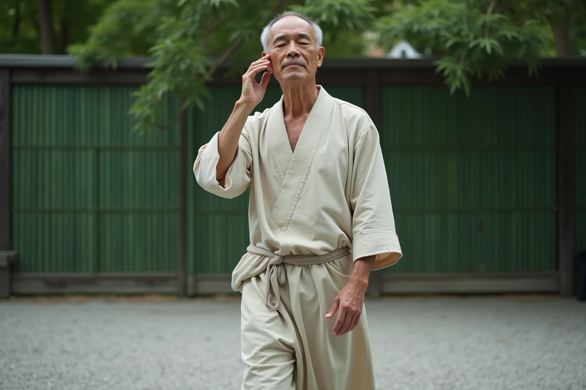 Homme en m&eacute;ditation dans un jardin zen serein