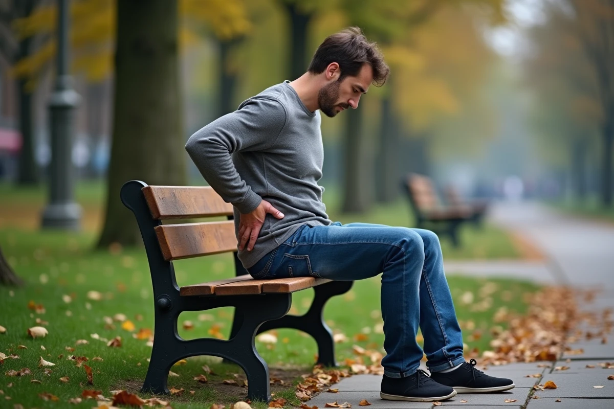 Homme assis sur un banc dans un parc urbain