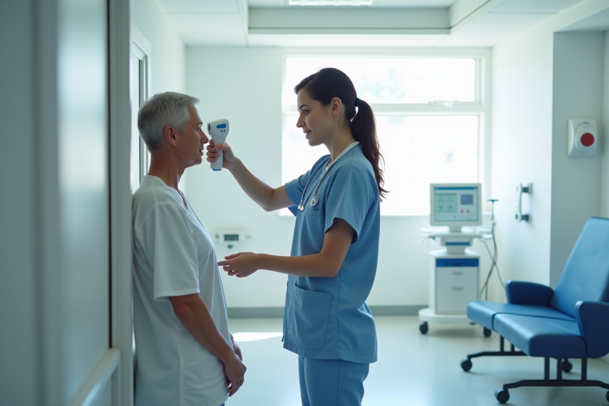 Infirmière utilisant un thermomètre numérique dans un hôpital moderne