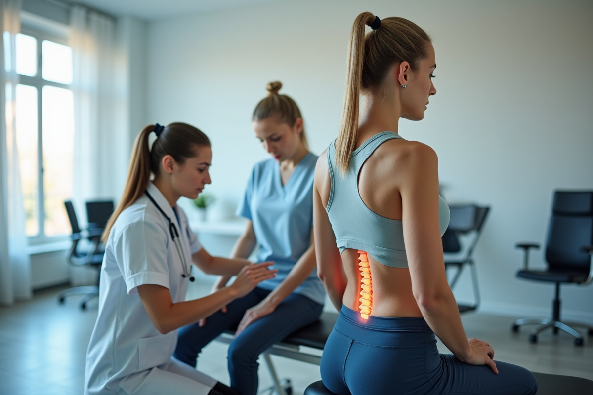 Jeune femme avec scoliose faisant des exercices de physiotherapie