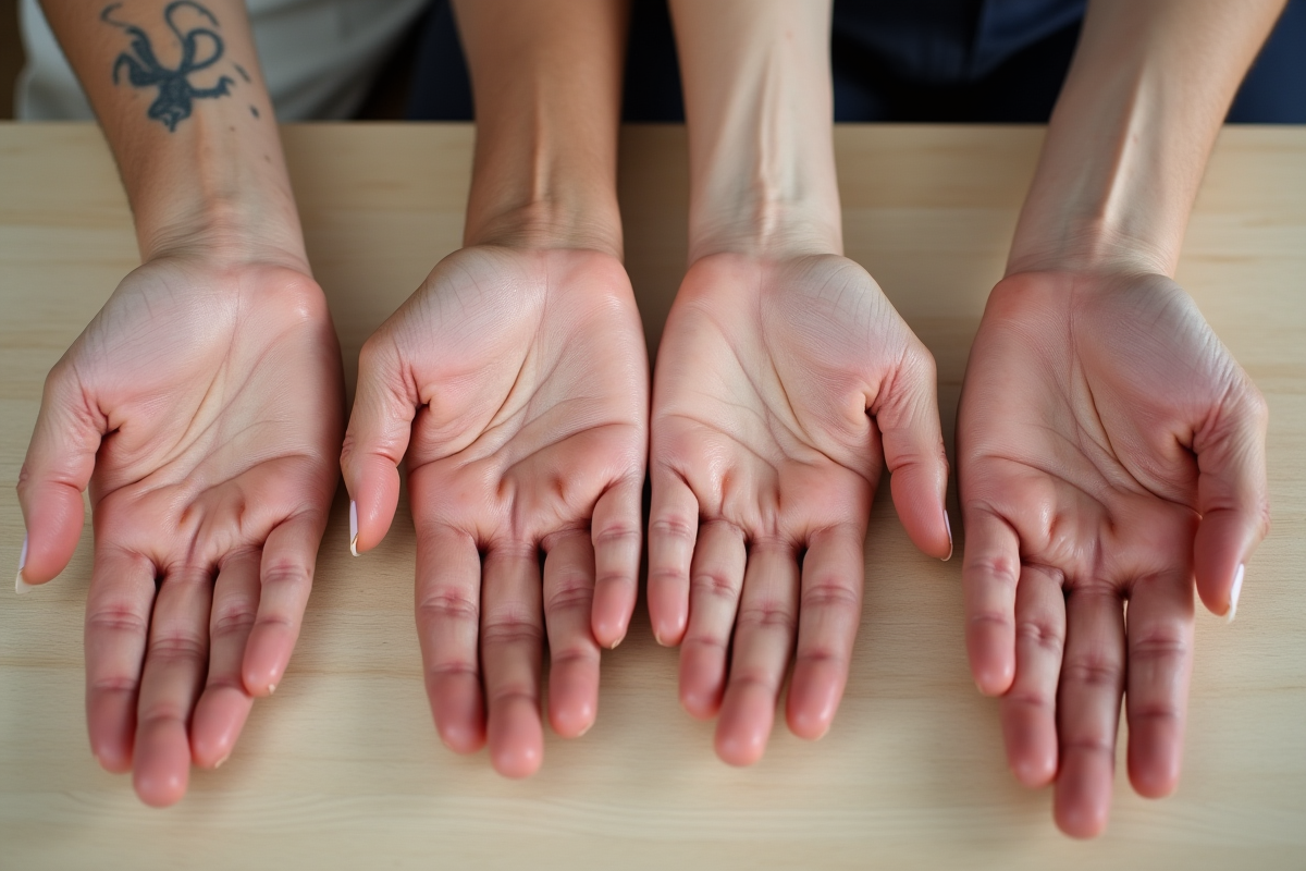 Mains de différentes personnes avec diverses affections cutanées
