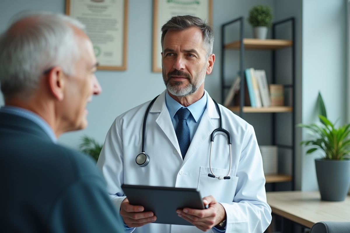 Medecin en consultation avec un patient dans une clinique moderne