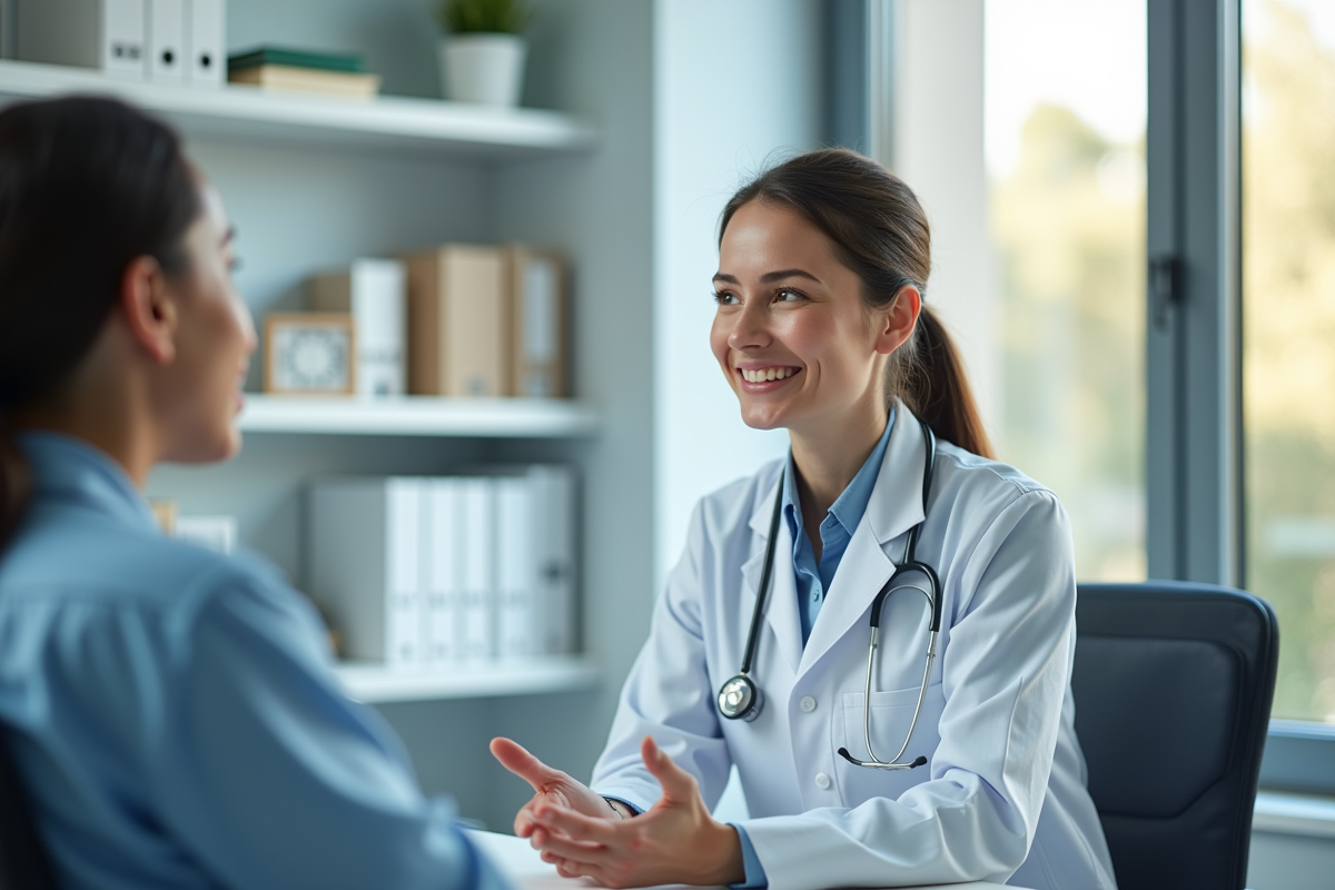 Médecin femme en consultation dans un cabinet lumineux