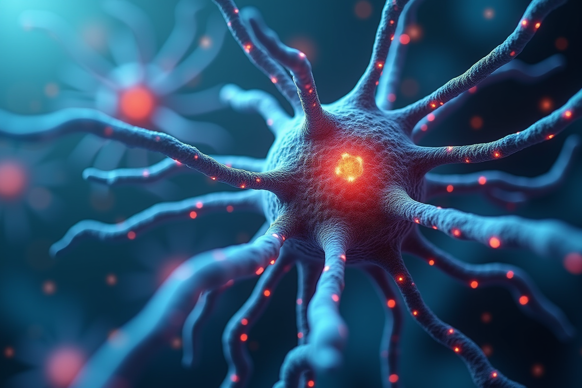 Neurones sains et affectes avec synapses et chains de proteines
