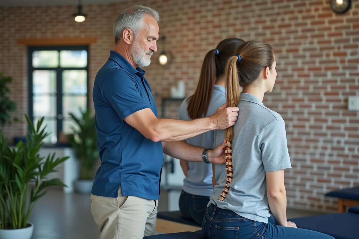 Osteopathe homme montrant des techniques de mobilité