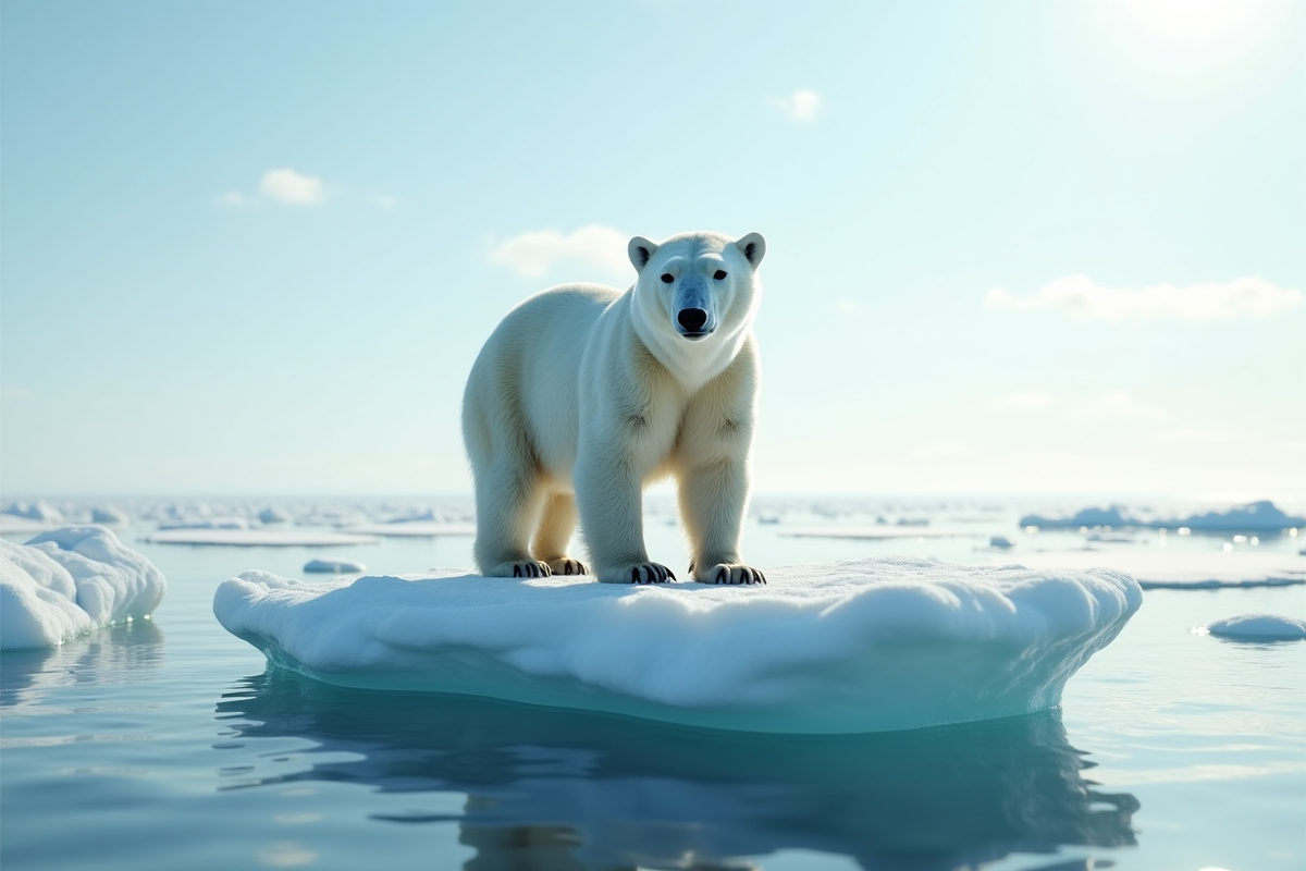 Ours polaire sur glace fondante dans l