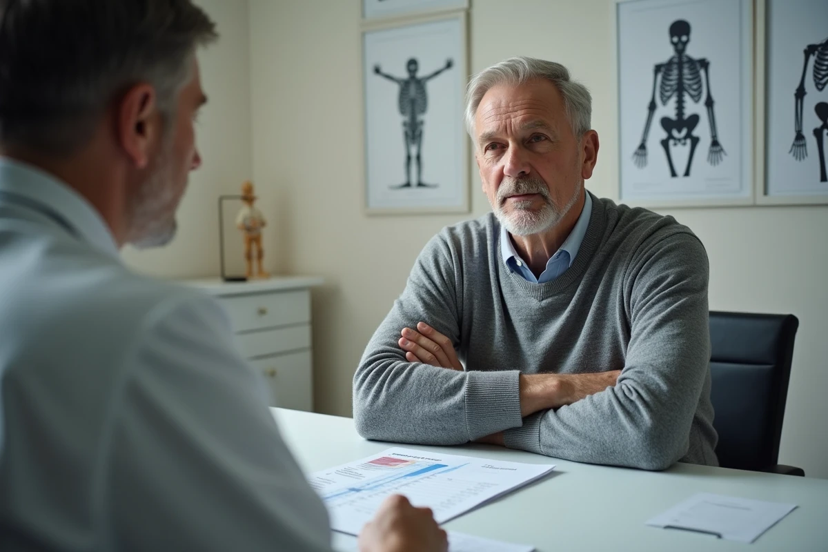 Patient consultant son médecin pour interpréter les résultats d'un bilan phosphocalcique et hormonal