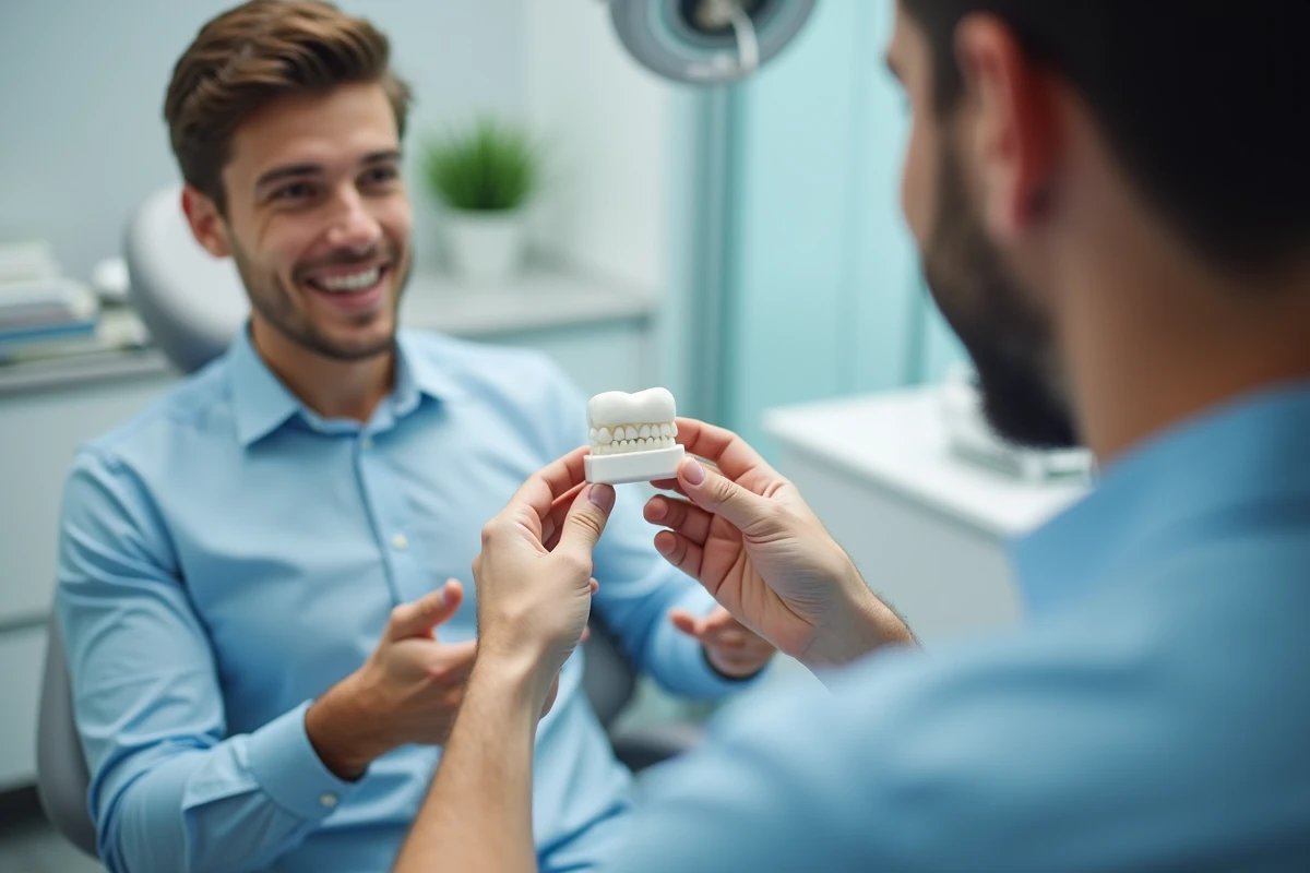 Patient et dentiste discutant d une couronne dentaire