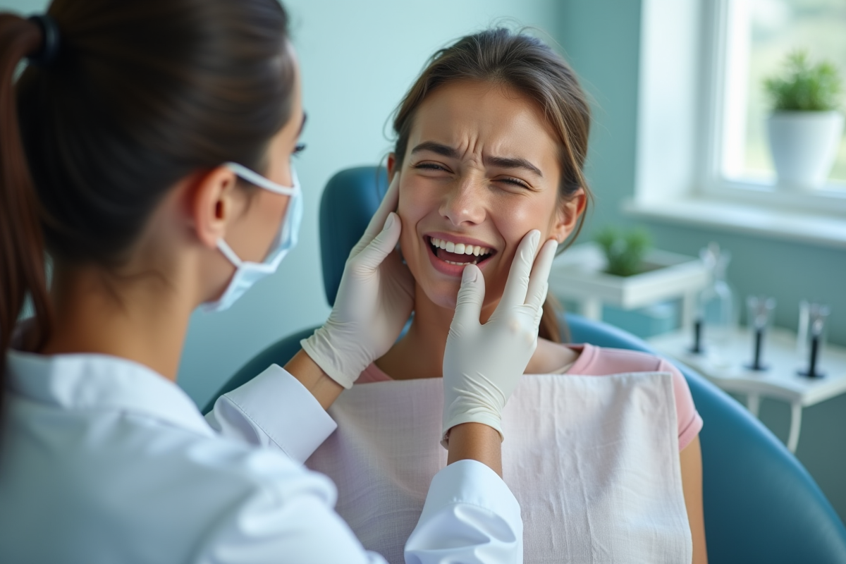 Jeune femme souffrant dentaire lors d'une consultation