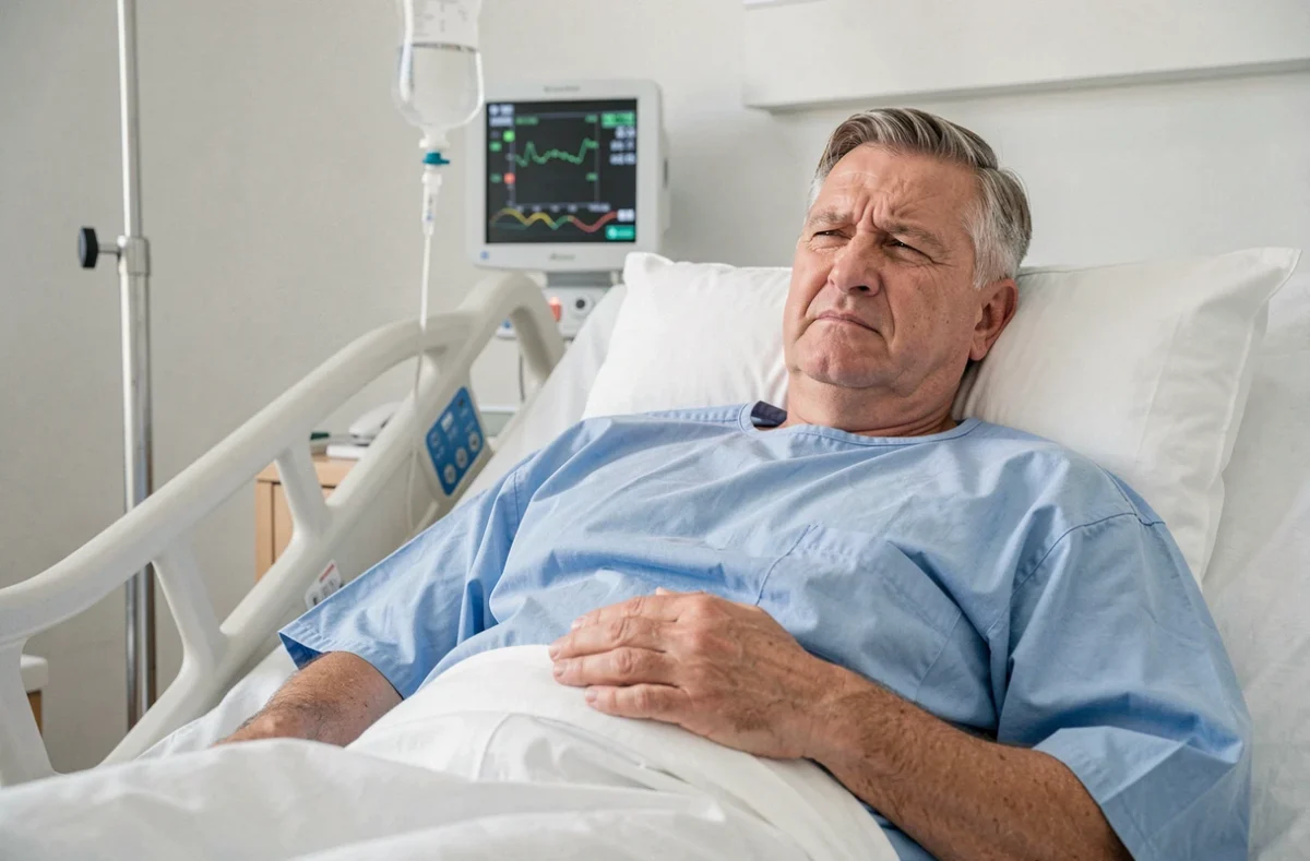 Patient hospitalisé souffrant de douleurs abdominales liées à une pathologie de la vésicule biliaire
