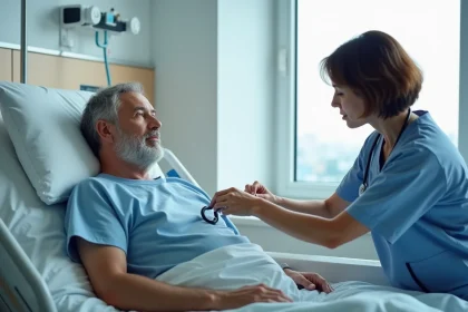 Patient calme recevant un ECG par une infirmiere