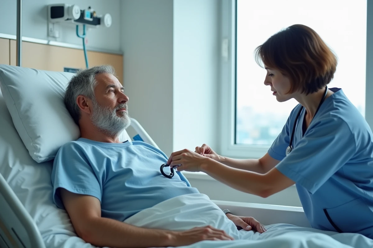 Patient calme recevant un ECG par une infirmiere