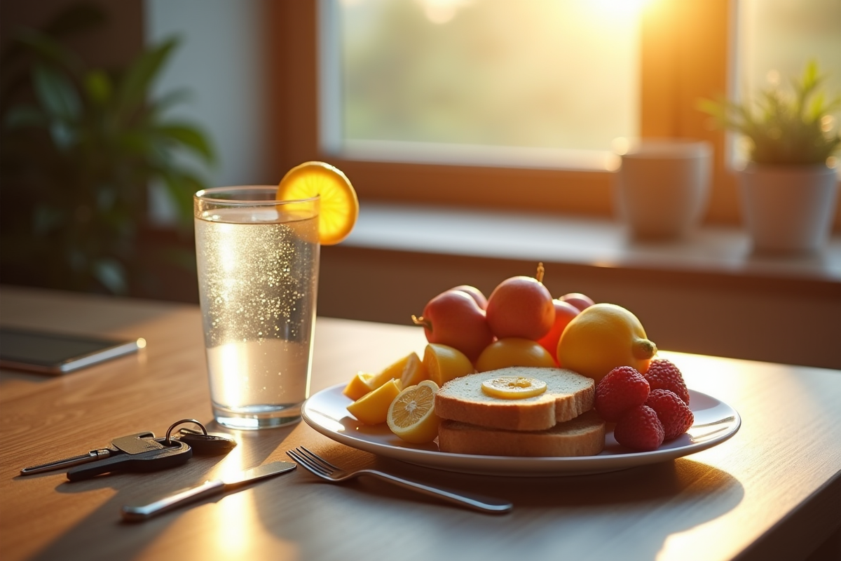 Petit déjeuner sain avec fruits et toast pour habitudes responsables
