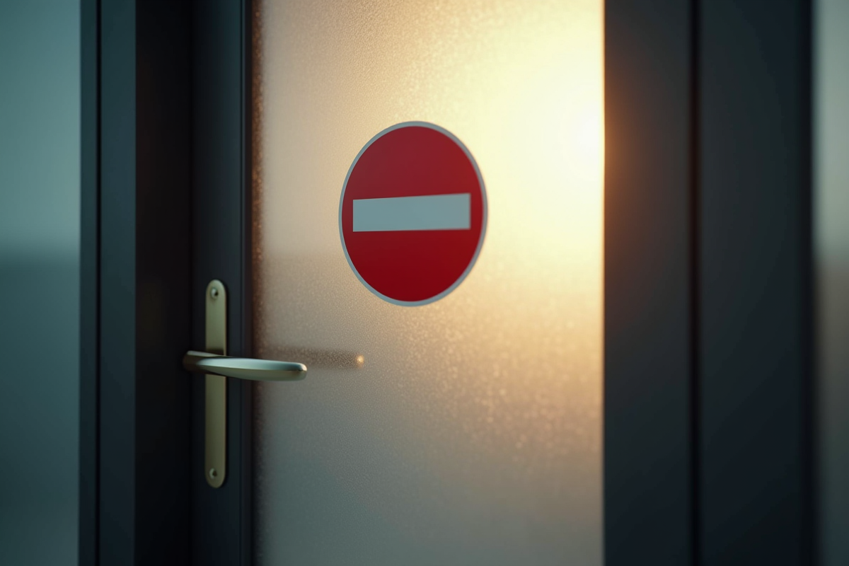 Porte verrouillee avec panneau interdiction pour limites professionnelles