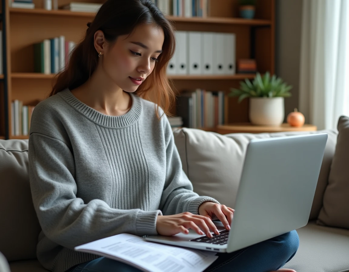 Utilisatrice consultant un guide de premiers pas pour se connecter au portail Medisys depuis son domicile