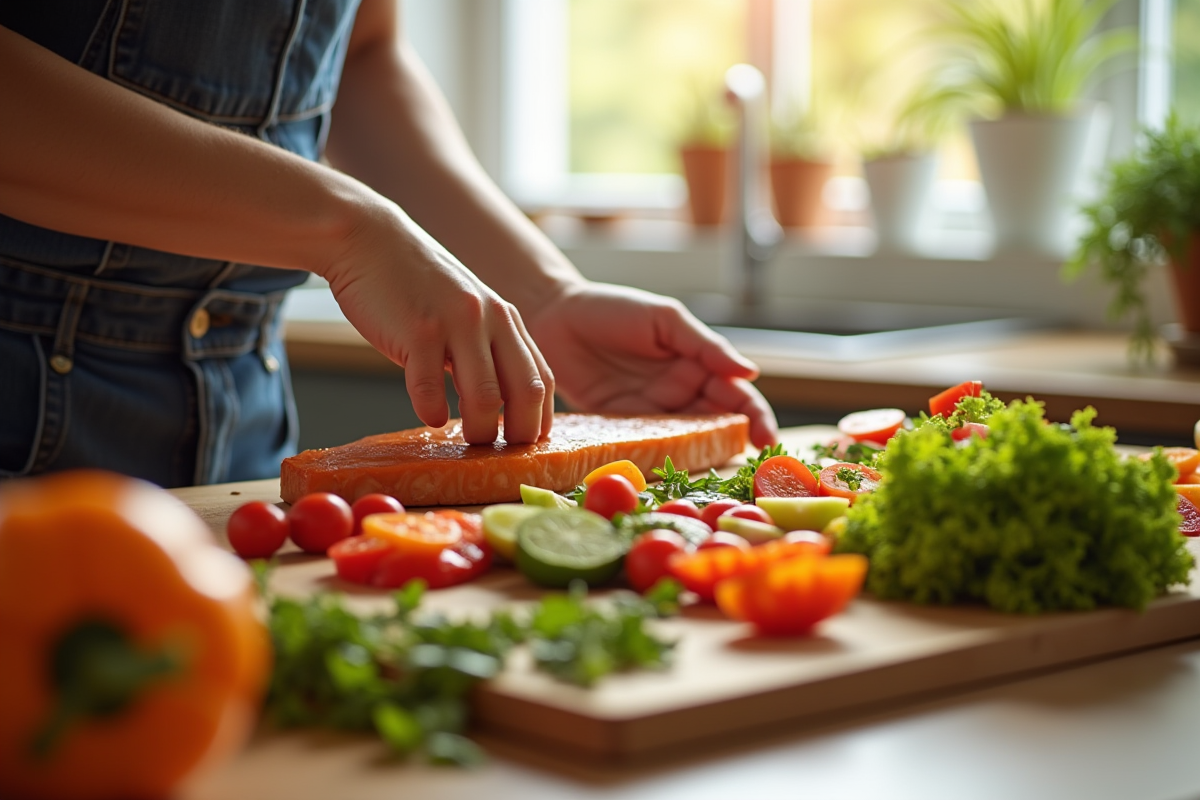 Préparation d un repas sain avec légumes colorés dans une cuisine moderne