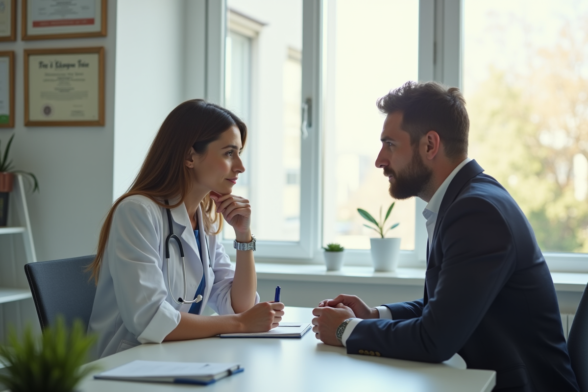 Psychologue en consultation dans un bureau lumineux