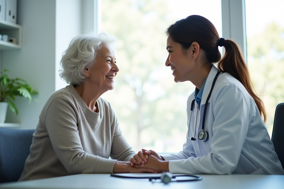 Seniore visitant un medecin dans une clinique lumineuse