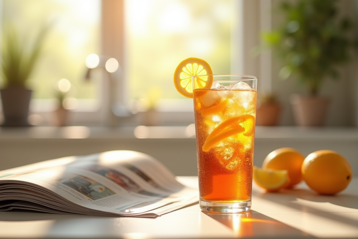 Gazeuse sans sucres avec citron sur table lumineuse