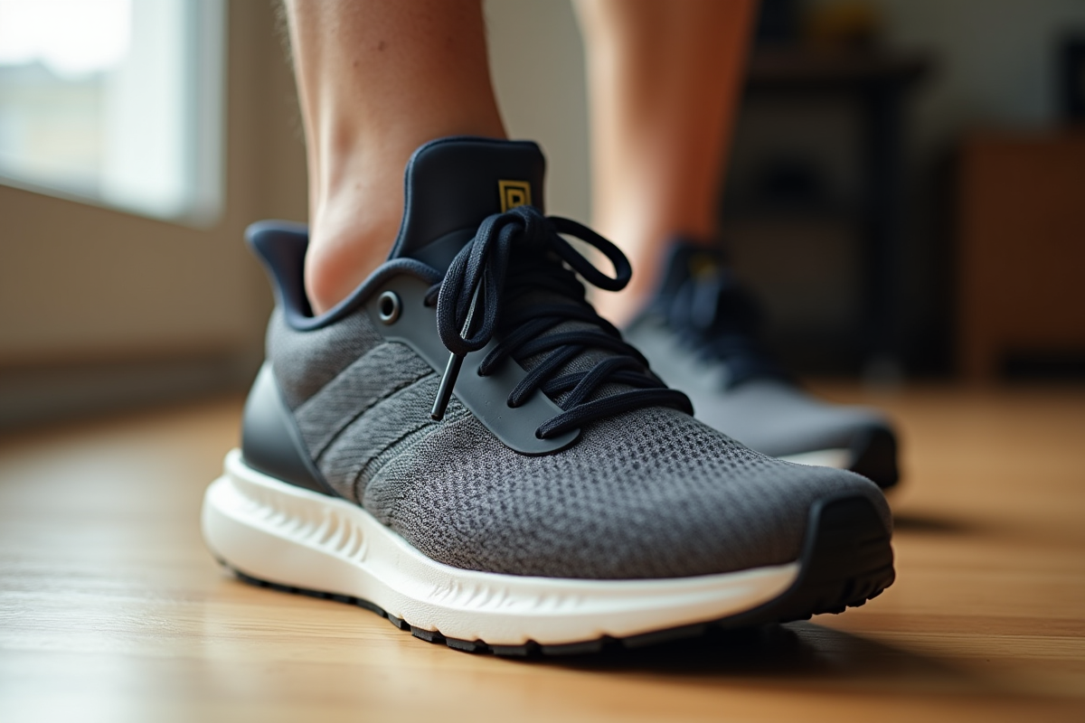 Gros plan sur un pied humain dans une chaussure de course moderne